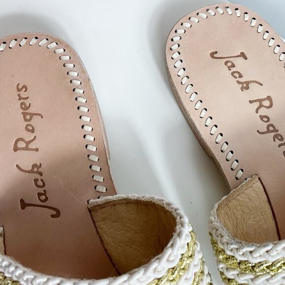 Jack Rogers Womens Jacks Rope Slip On Sandal sLeather Sole Gold Ivory 8 - Picture 3 of 6